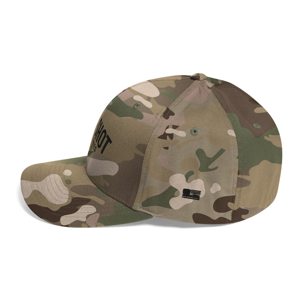One Shot Industries Logo - Black on Camo Flexfit