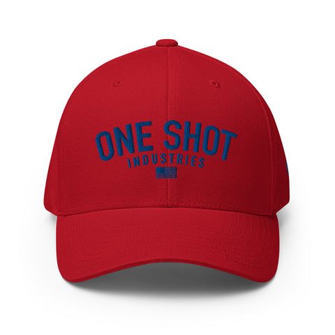 One Shot Industries Logo - Blue on Red Flexfit