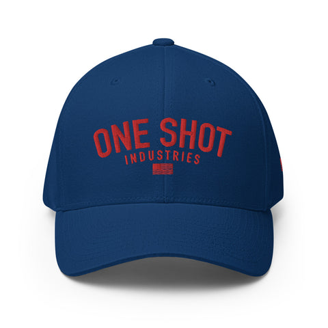 One Shot Industries Logo - Red on Blue Flexfit